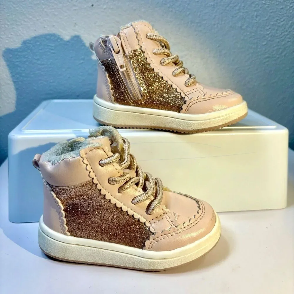 H&M Sparkly Pink and Rose Gold Baby Shoe Boots size 2.5-3.5